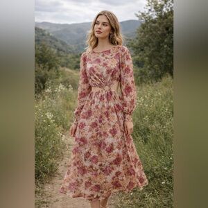 En Saison Lissandra Floral Cutout Midi Dress Size S